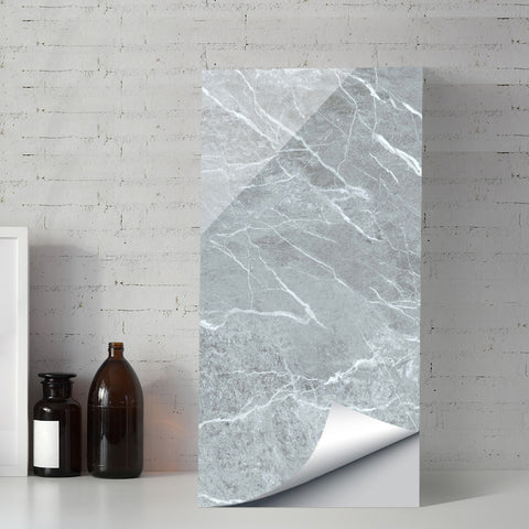 White and Gray Peel and Stick Marble Floor Tile Mirror Like Easy Installation Environmentally Friendly