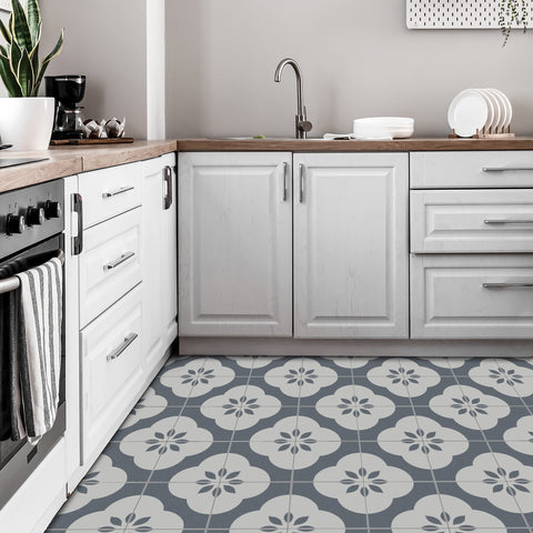 Beige and Gray Floral Floor Marble Tile Stickers Retro Peel and Stick Easy Apply Geometric