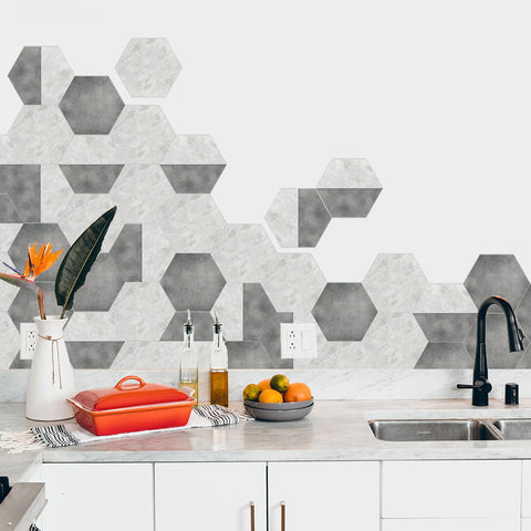 Simple gray and white hexagonal tiles: creative fashion, personality charm