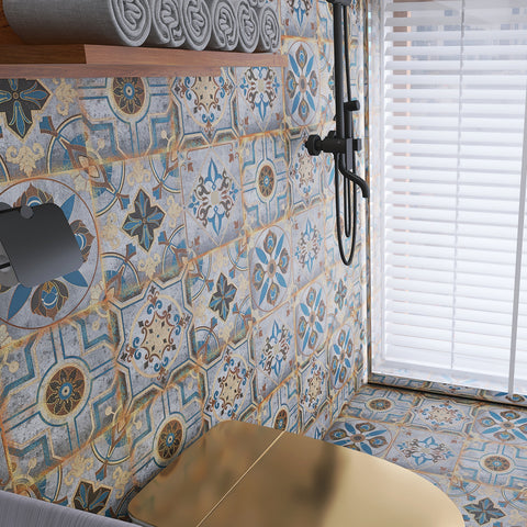 Retro blue-brown tone: the nostalgic style of tile stickers