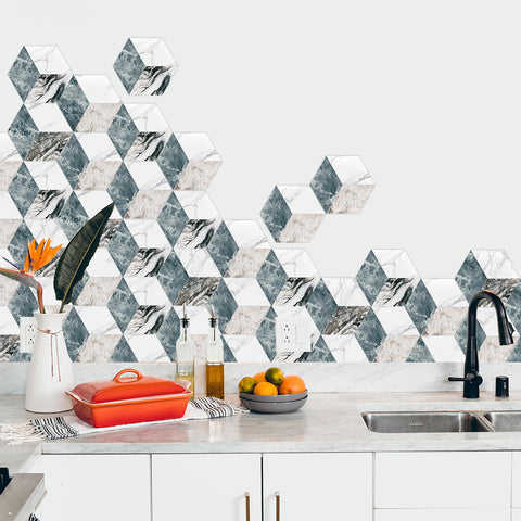 Marble and rock texture hexagonal tiles: geometric beauty, warm and steady