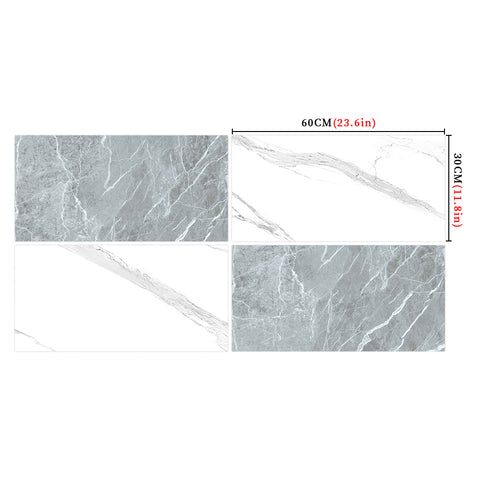 White and Gray Peel and Stick Marble Floor Tile Mirror Like Easy Installation Environmentally Friendly
