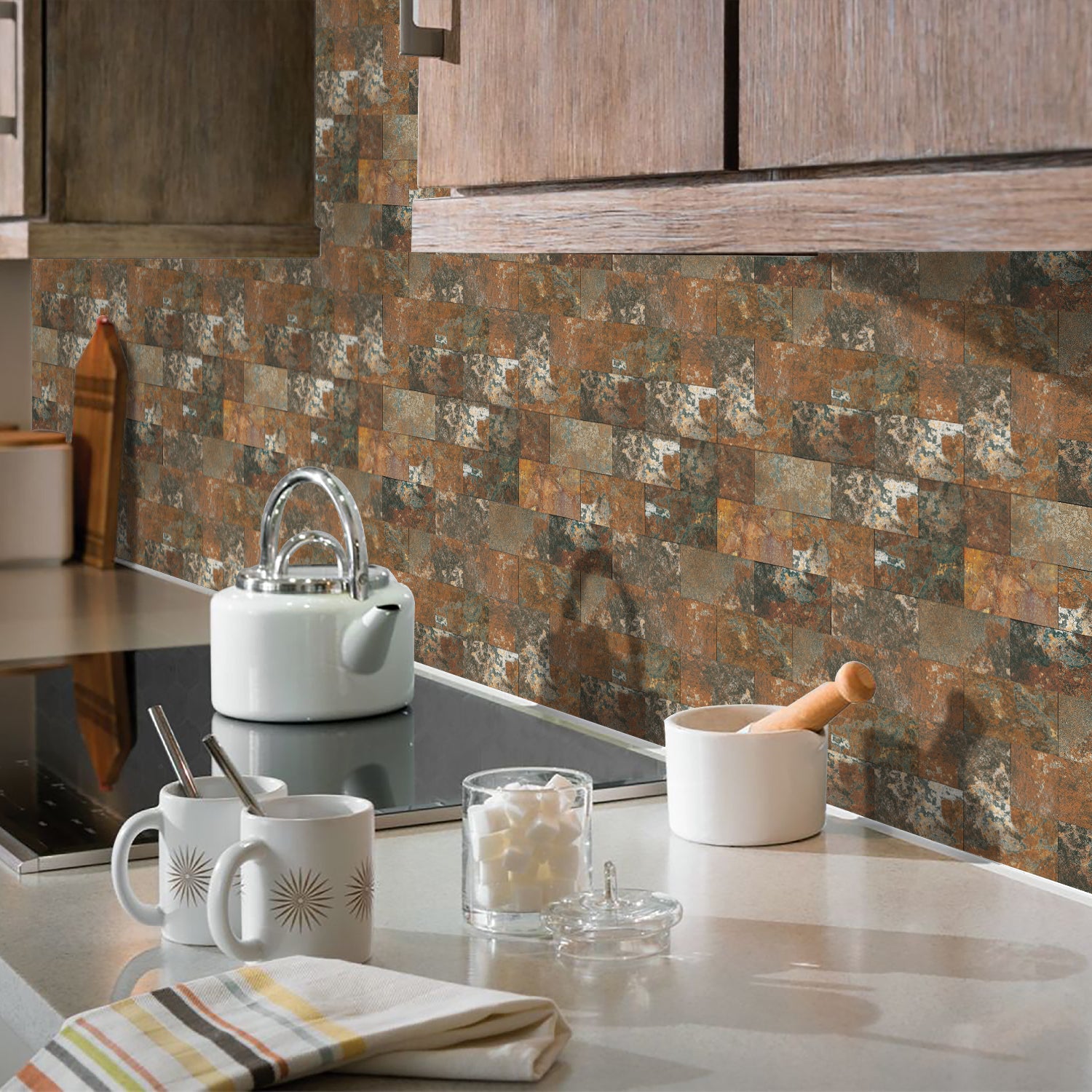 stone wallpaper with wood element