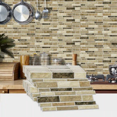 Special Shaped Marble Tile Sticker (Dark Yellow) 12pcs Peel And Stick Wallpaper Luxury and Elegant Style Wall Decor