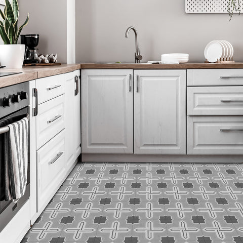 Grey Cross Shaped Marble Floor Tile Decals Peel and Stick