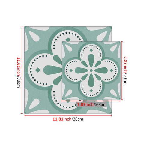 Green and Beige Floral Floor Tile Stickers Peel and Stick Geometrical