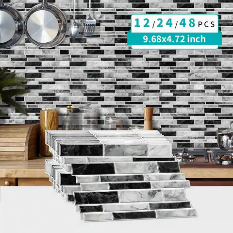 Special Shaped Marble Tile Sticker (Mixed Grey) 12pcs Peel And Stick Wallpaper Luxury and Elegant Style Wall Decor
