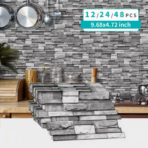 Special Shaped Marble Tile Sticker (Dark Grey) 12pcs Peel And Stick Wallpaper Luxury and Elegant Style Wall Decor