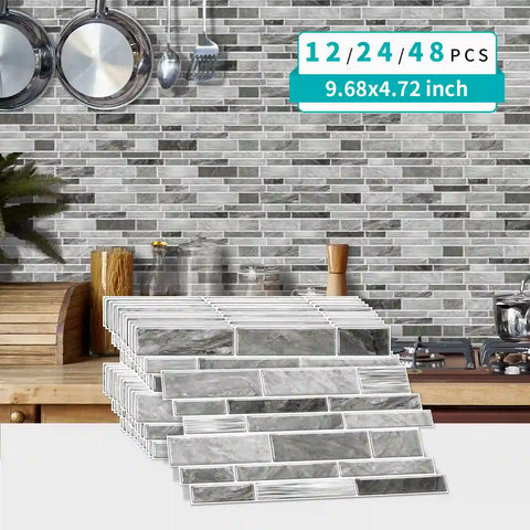 Special Shaped Marble Tile Sticker (Light Grey) 12pcs Peel And Stick Wallpaper Luxury and Elegant Style Wall Decor