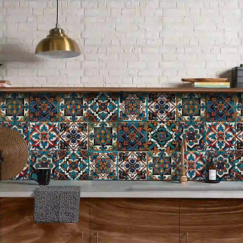 Retro blue and orange: the exotic style of tile stickers