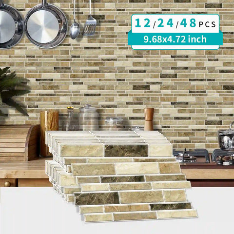 Special Shaped Marble Tile Sticker (Dark Yellow) 12pcs Peel And Stick Wallpaper Luxury and Elegant Style Wall Decor