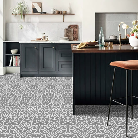 Grey and White Flowers Marble Texture Floor Stickers Tile Modern Peel and Stick