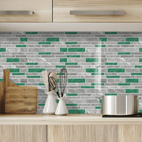 Green and Grey Modern Minimalist Wall Tile Shaped Stickers 12PCS