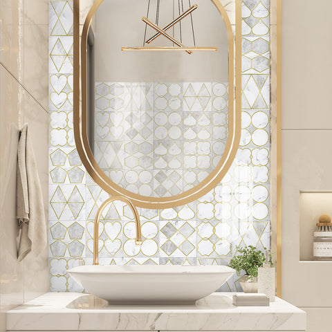 The golden and white tone of the tile sticker is noble and elegant