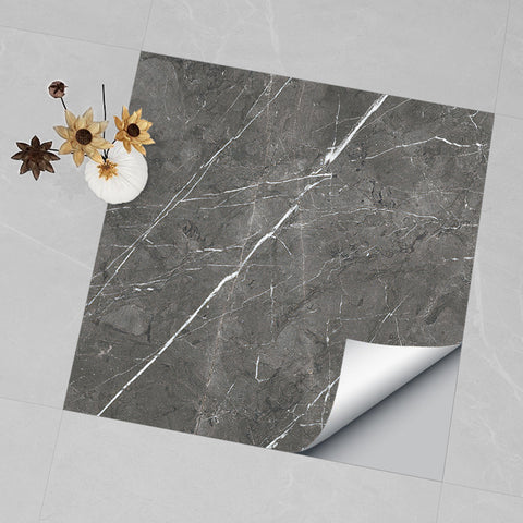 Gray Brown peel and stick marble floor tile Mirror Like Subdued Luxury Easy Installation