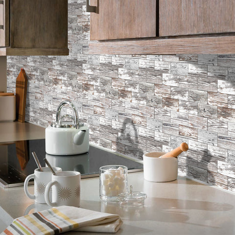 Vintage-Inspired Soft Gray and White Wood Peel and Stick Tile – Durable PVC with Unique Patterns