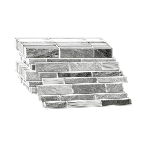 Special Shaped Marble Tile Sticker (Light Grey) 12pcs Peel And Stick Wallpaper Luxury and Elegant Style Wall Decor