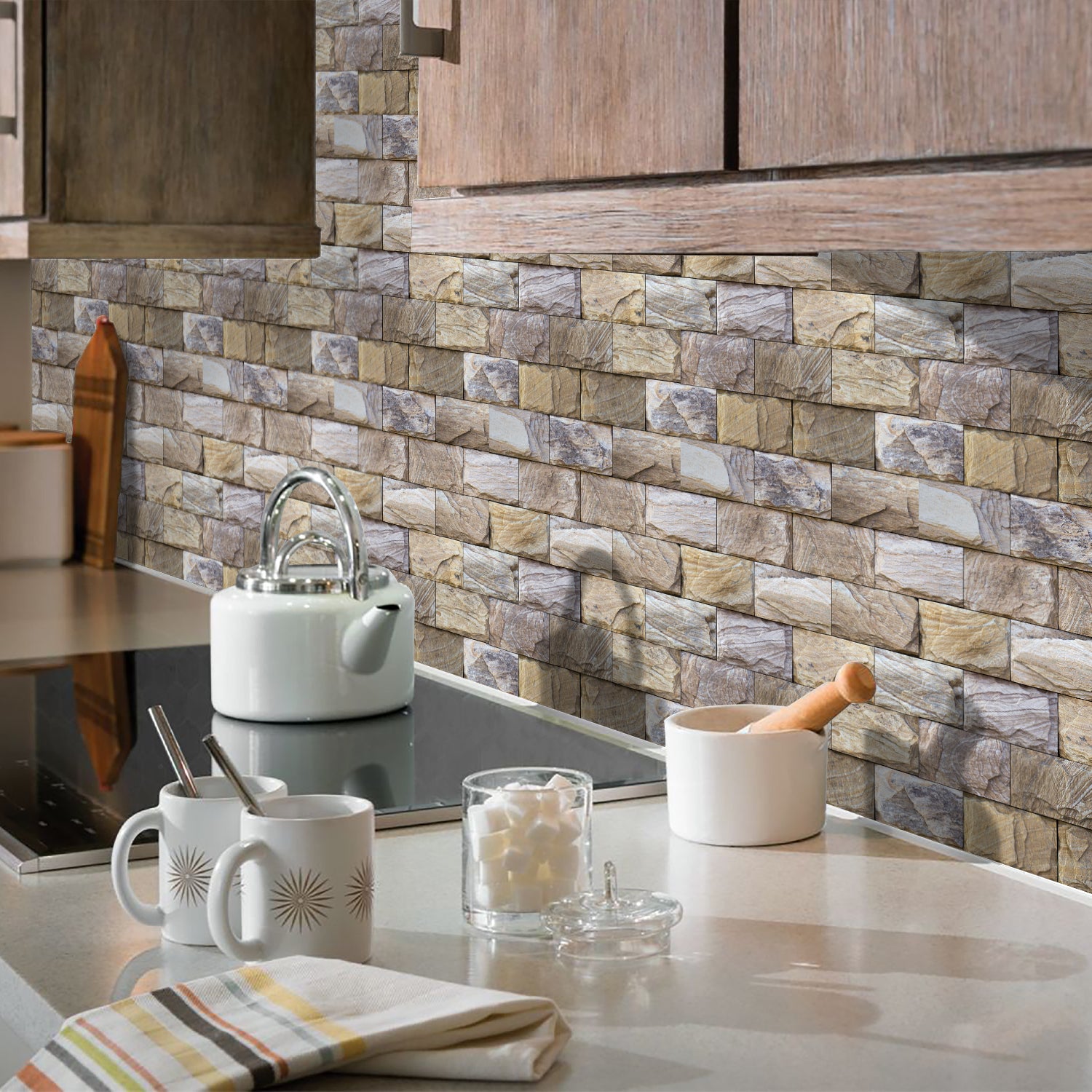 stone wallpaper kitchen