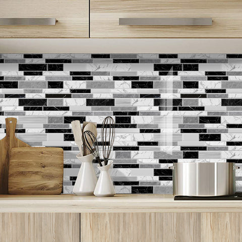 Black and White Modern Minimalist Wall Tile Shaped Stickers 12PCS