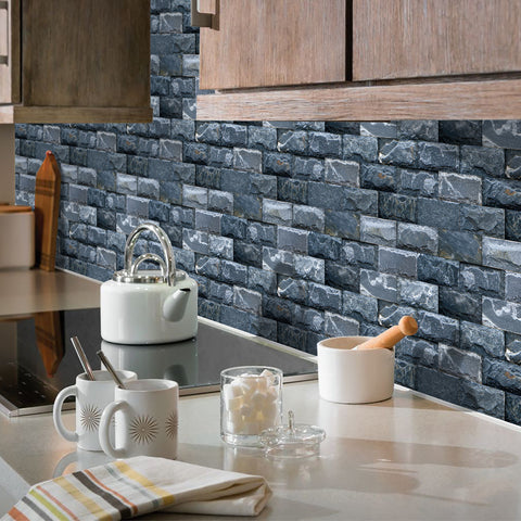 Grey Blue Nature Stone Tile Stickers Rustic Rock Wallpapers 10 Pcs