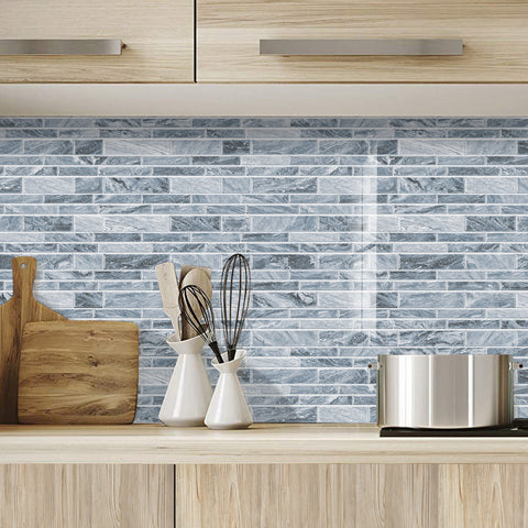 Grey Blue Modern Minimalist Wall Tile Shaped Stickers 12PCS