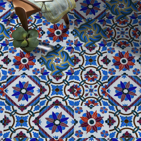 Blue Floral Wallpaper Thickened Frosted Tile Stickers 5 PCS