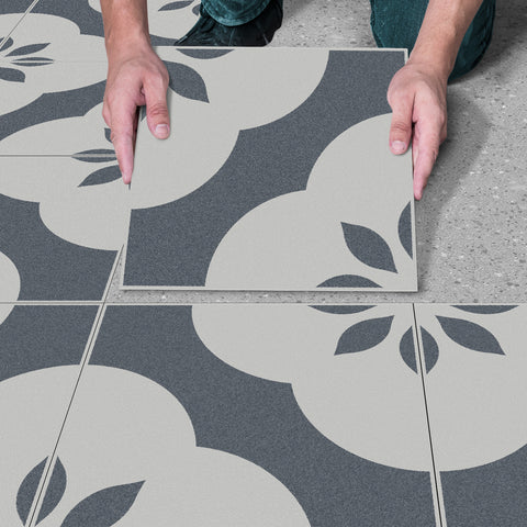 Beige and Gray Floral Floor Marble Tile Stickers Retro Peel and Stick Easy Apply Geometric