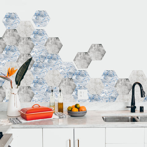 Blue and white interwoven hexagonal tiles: fresh and steady, personality charm