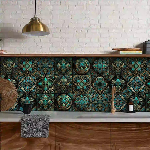 Luxury gold and blue: the aristocratic style of tile stickers