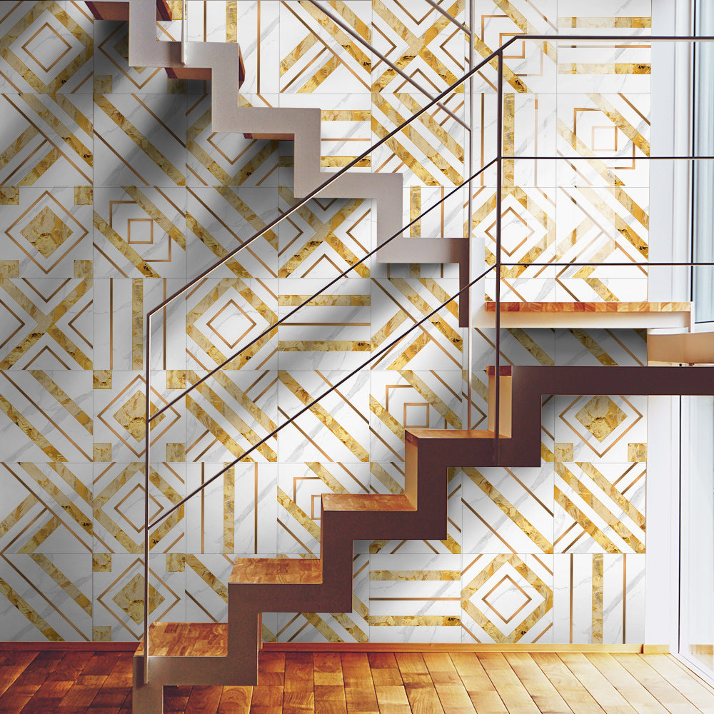 Gorgeous golden and white tone: the dazzling luxury of tile stickers