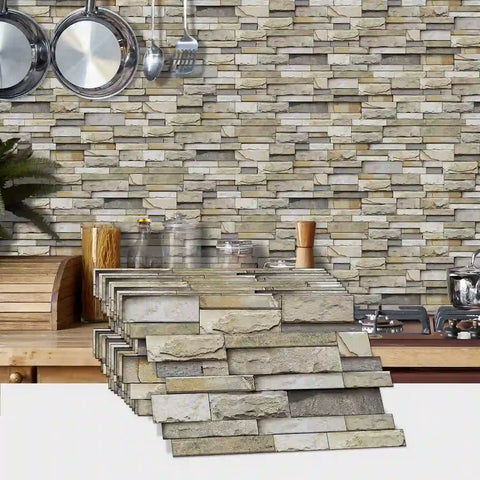 Special Shaped Marble Tile Sticker (Light Brown) 12pcs Peel And Stick Wallpaper Luxury and Elegant Style Wall Decor