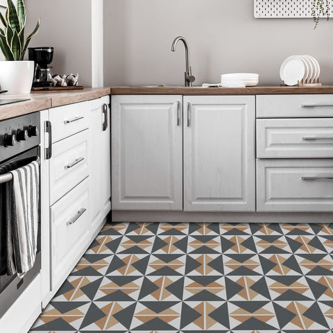 Gray and Brown Triangles Pattern Floor Tile Stickers Peel and Stick Geometrical