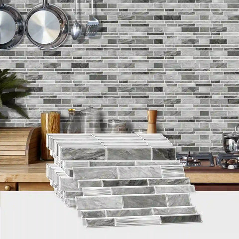 Special Shaped Marble Tile Sticker (Light Grey) 12pcs Peel And Stick Wallpaper Luxury and Elegant Style Wall Decor