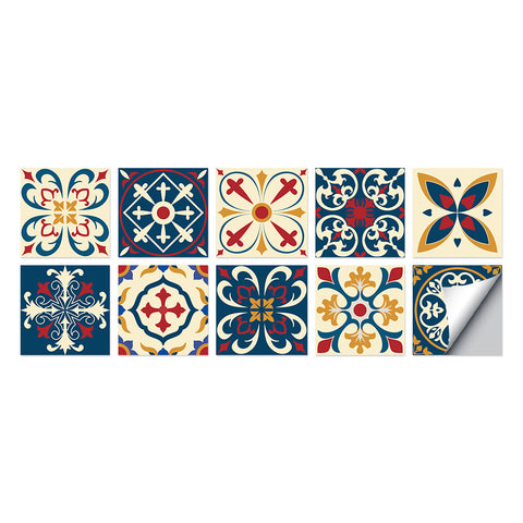 Retro red and blue: the artistic retro style of tile stickers