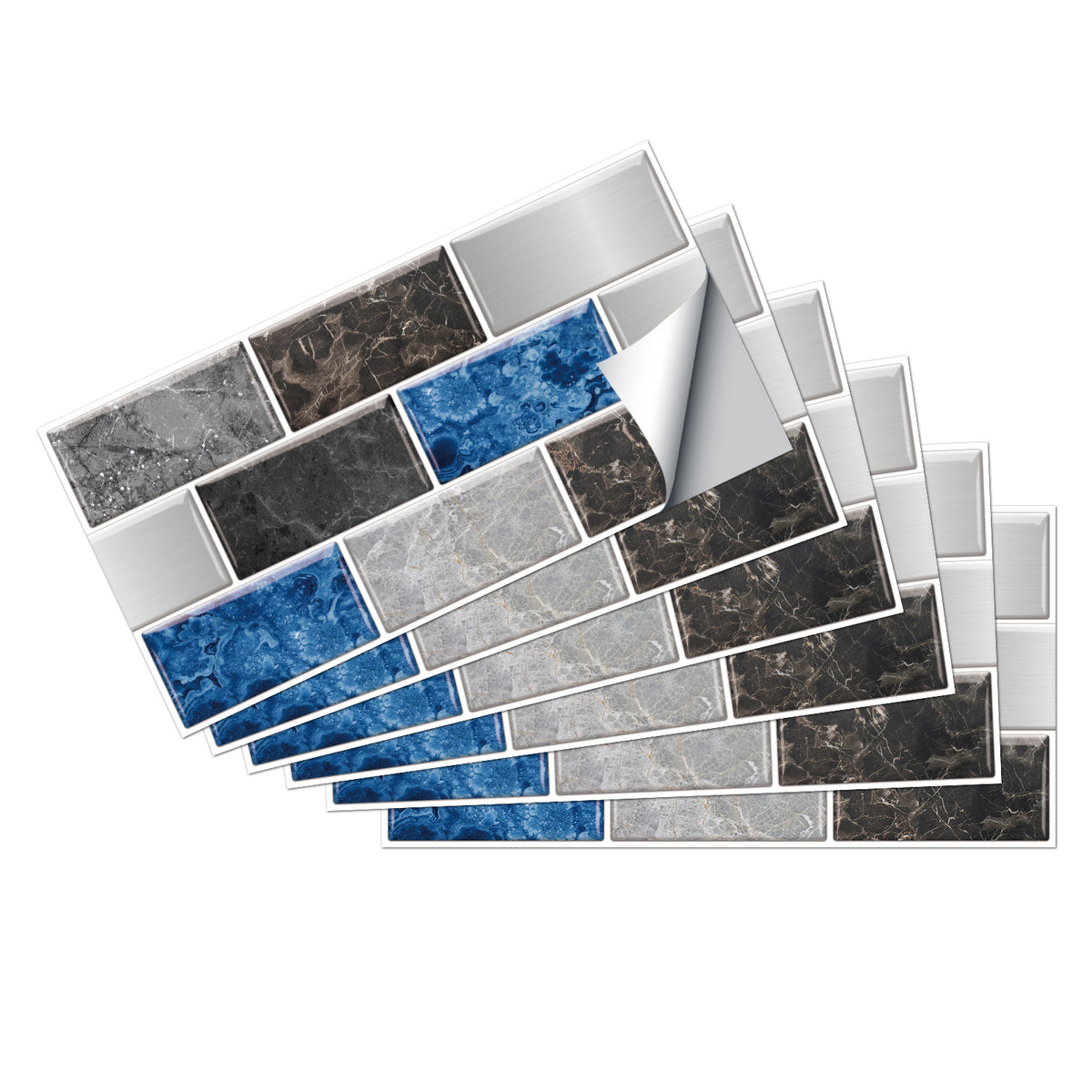 Deep Blue and Grey Peel and Stick Marble Floor Tiles Stickers Modern