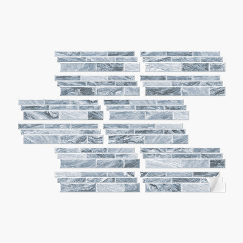 Grey Blue Modern Minimalist Wall Tile Shaped Stickers 12PCS