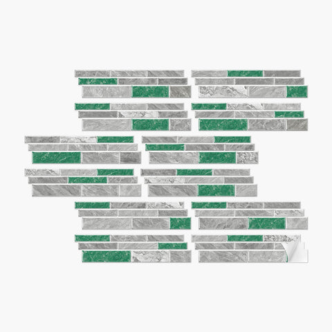 Green and Grey Modern Minimalist Wall Tile Shaped Stickers 12PCS