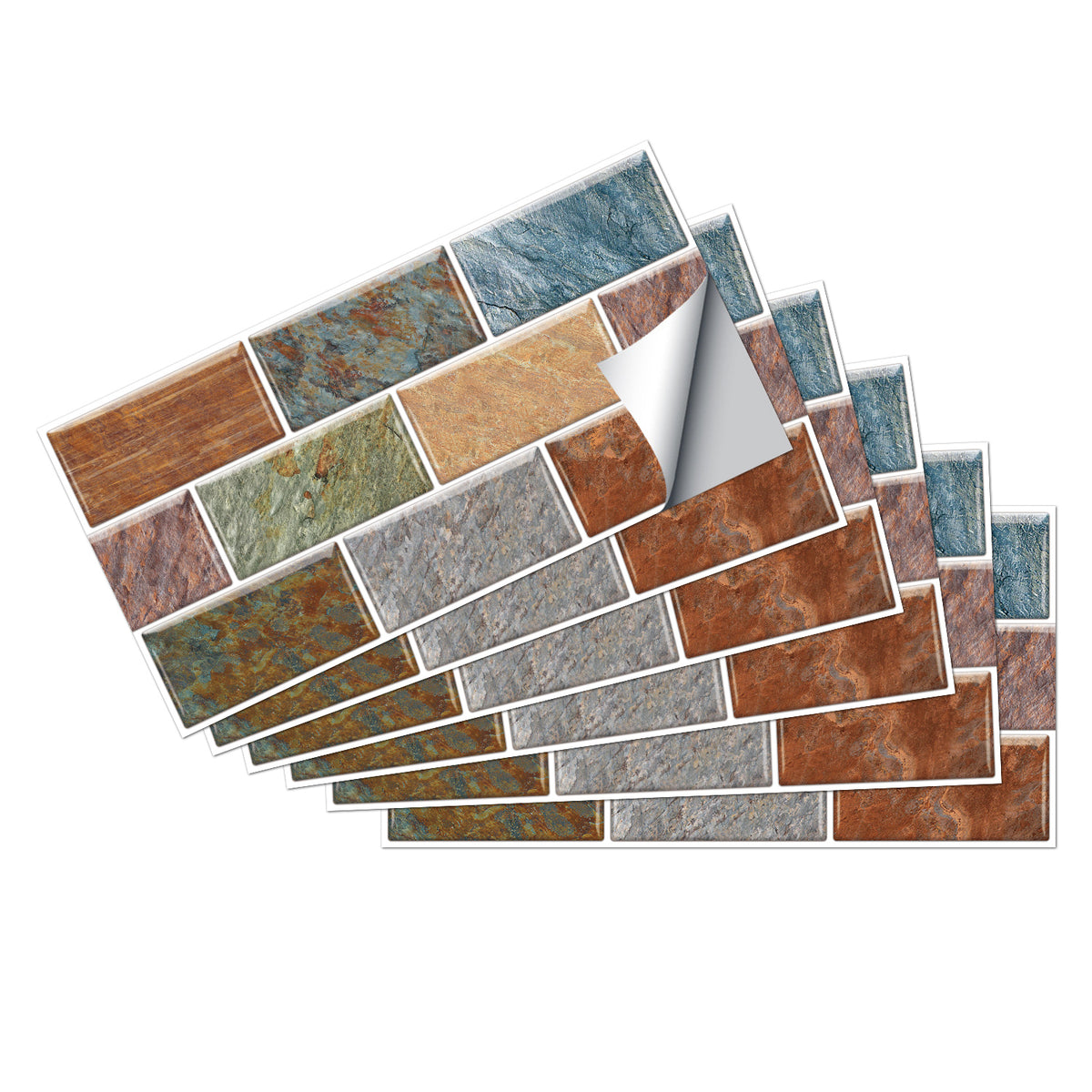 Blue and Orange Peel and Stick Marble Floor Tiles Stickers Country Style