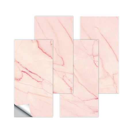 Peel and Stick Pink Marble Effect Tile Floor Sticker Decals Romantic