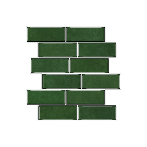 Dark Green Minimalism Imitation Glue Shaped Wall Tiles 12Pcs Stickers