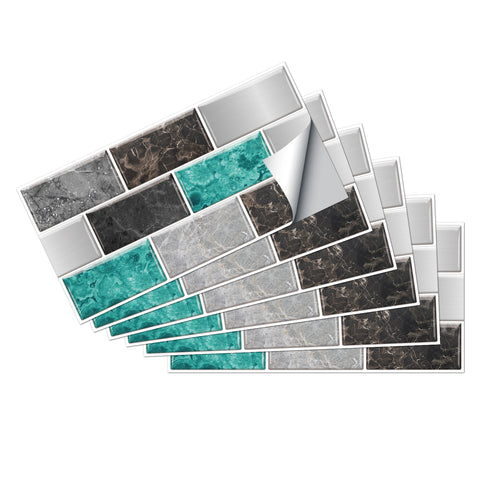 Deep Grey and Green Peel and Stick Marble Floor Tiles Stickers Modern