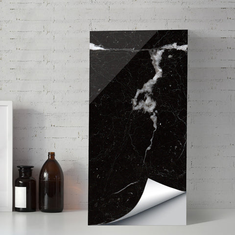 Black Marble Floor Tile Mirror Like Easy Installation Peel and Stick Environmentally Friendly