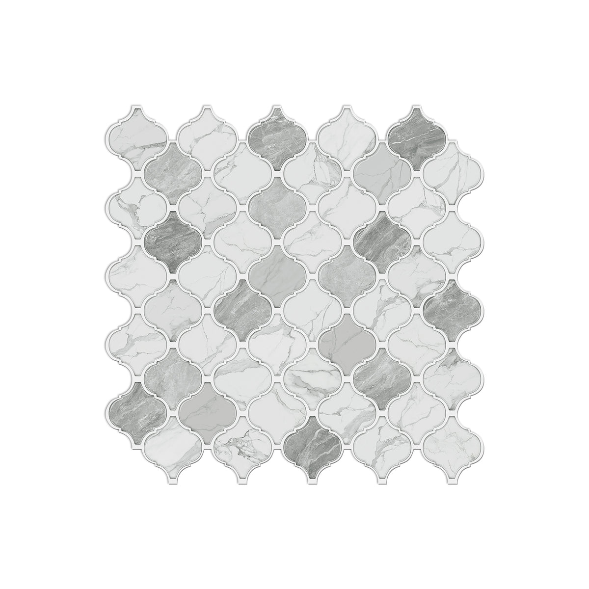 Grey and White Imitation Glue Shaped Marble Wall Tiles 12Pcs Stickers