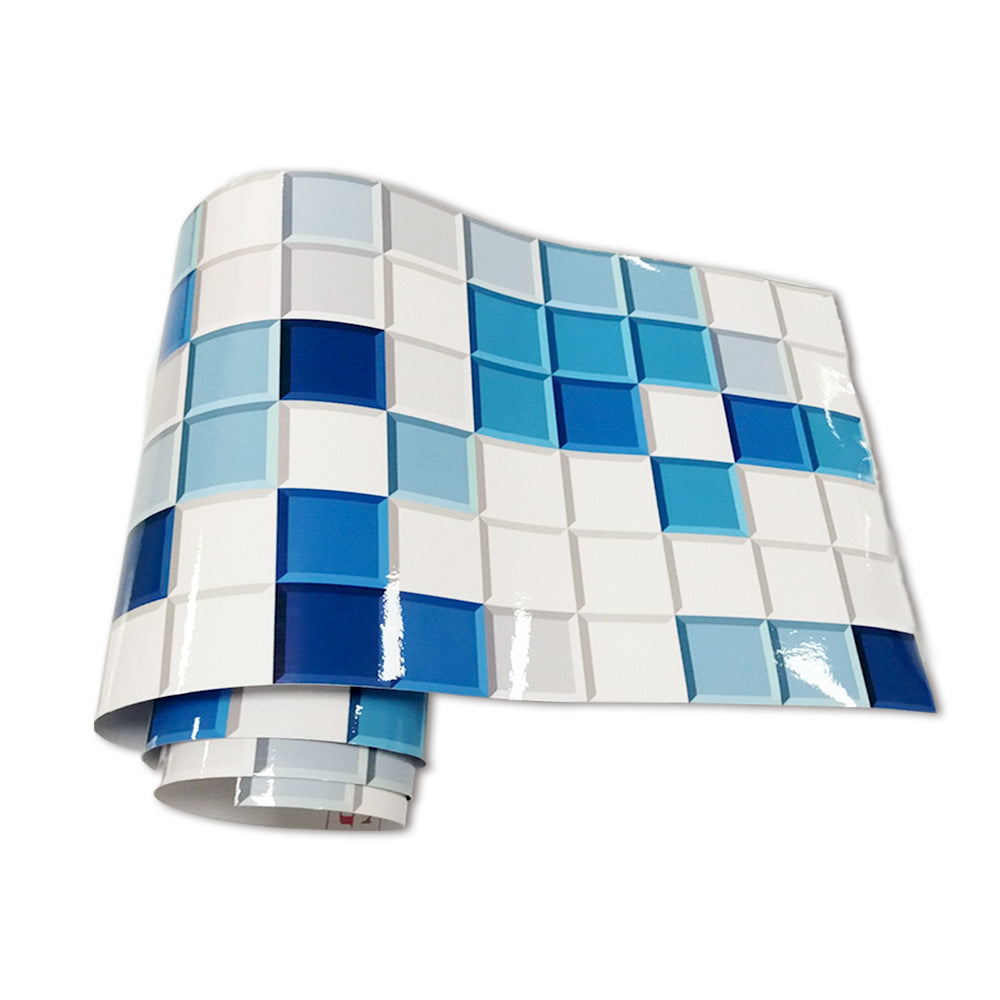 Light Blue Stone Wallpaper Stonelike Mosaic Wall Tiles Sticker Multicolor Peel and Stick