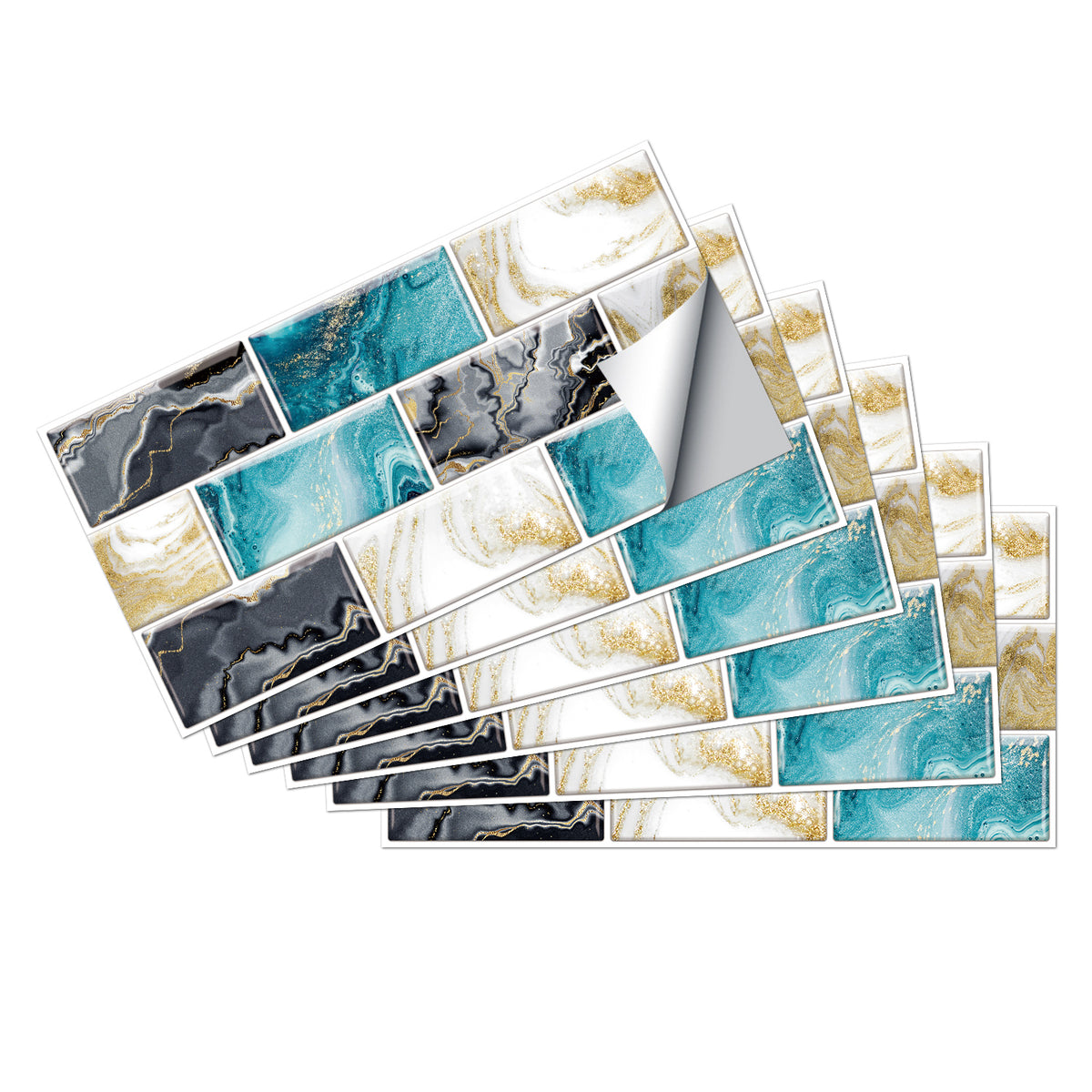 Blue and Gold Peel and Stick Marble Floor Tiles Stickers Nature