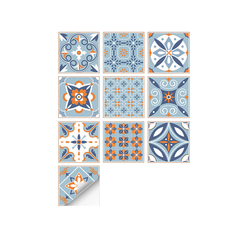 Fresh blue and orange: the fashionable and simple style of tile stickers