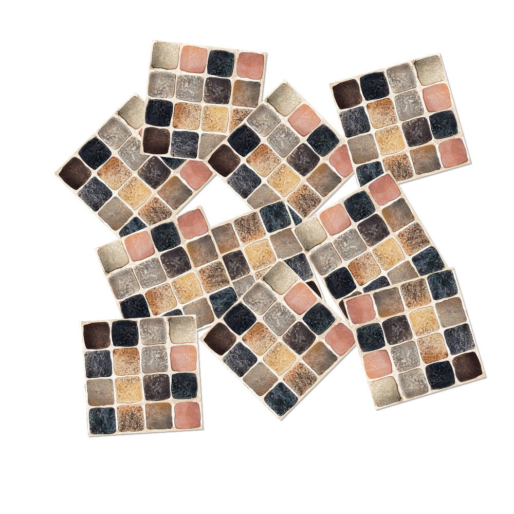 Brown Stone Wallpaper Stonelike Mosaic Wall Tiles Sticker Peel and Stick