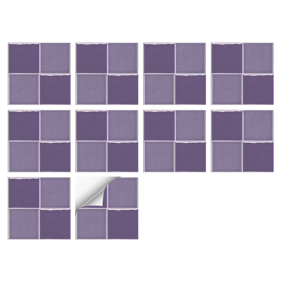 Light Purple Elegant Glazed Wallpaper Square Tile Sticker 10PCS