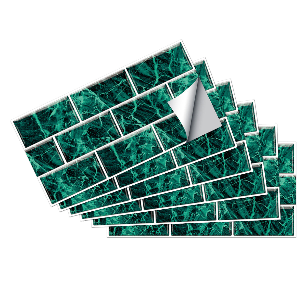 Deep Green and White Peel and Stick Marble Floor Tiles Stickers Modern