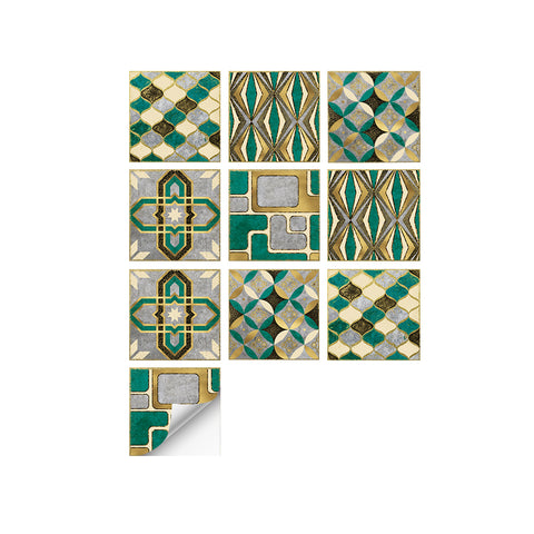 Fashionable gold and green tone: the modern art style of tile stickers